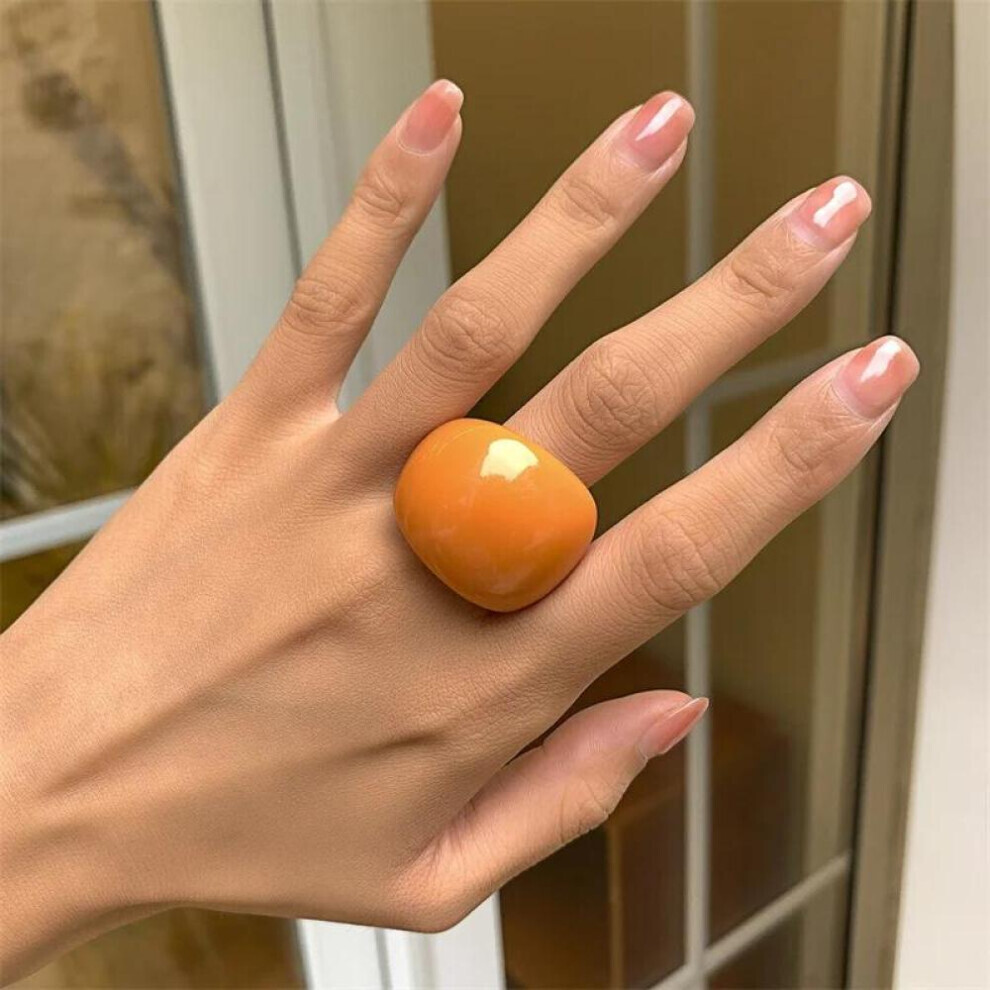 Maxpower (Orange) Fashion Candy Color Acrylic Ring Exaggerated Geometric Ring Hand Jewelry Women's Accessories Orange
