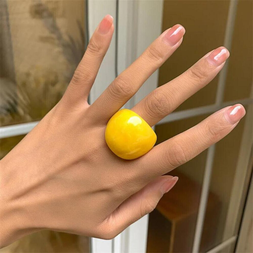 Maxpower (Yellow) Fashion Candy Color Acrylic Ring Exaggerated Geometric Ring Hand Jewelry Women's Accessories Yellow
