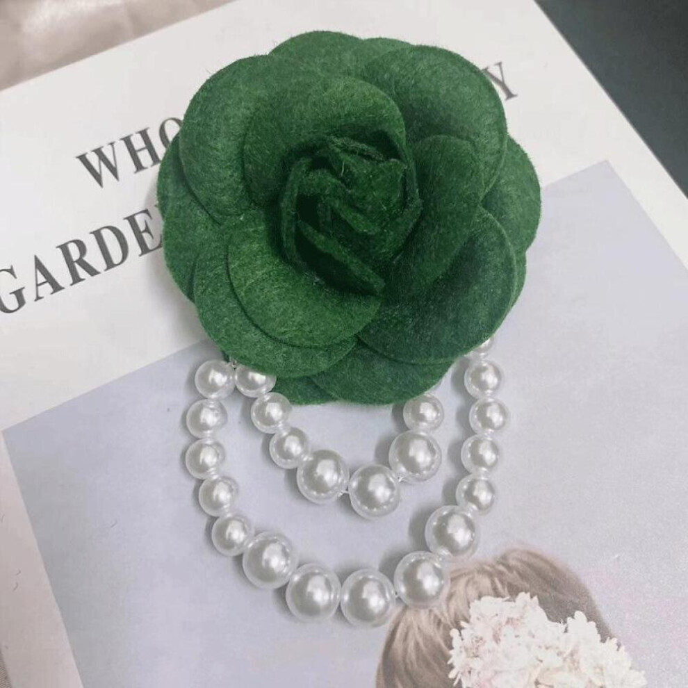 Maxpower (Green) 1Pc Jewelry Gift Brooch Pin Pearl Tassel Vintage Camellia Flower Fabric Corsage Women's White,Green