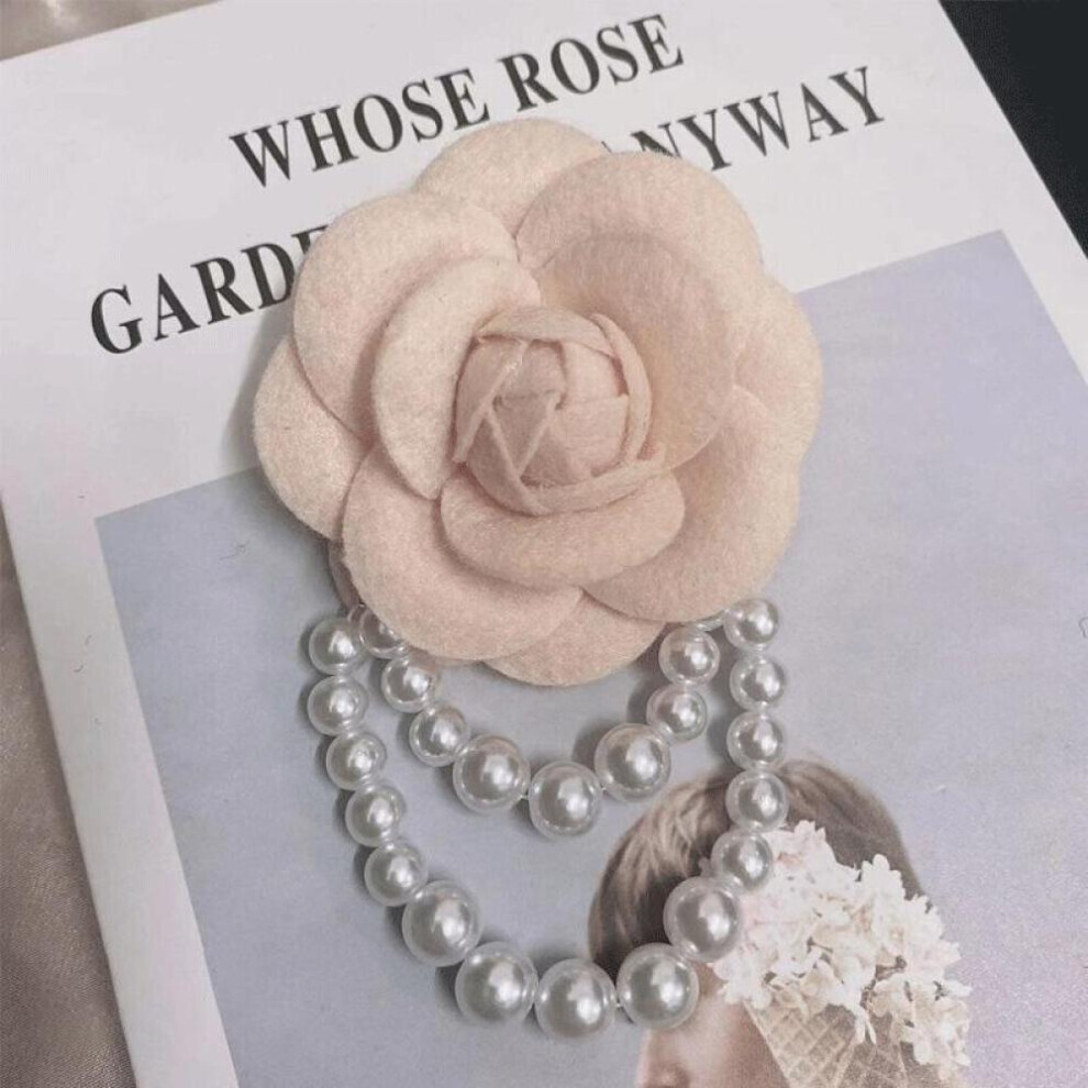 (pink) 1pc Jewelry Gift Brooch Pin Pearl Tassel Vintage Camellia Flower Fabric Corsage Women&apos;s