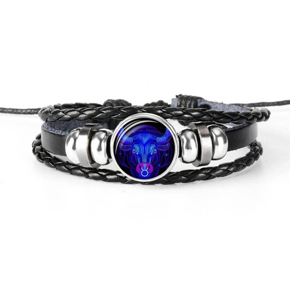 Maxpower (As The Picture, Taurus) 12 Constellation Handmade Leather Bracelet Woven Multi-Layer Punk Twelve Zodiac Couple Bracelet