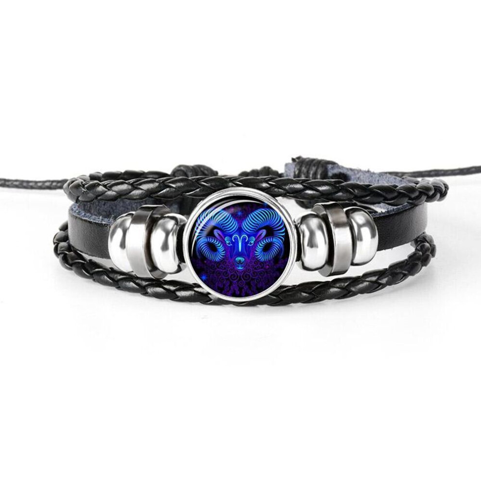 Maxpower (As The Picture, Aries) 12 Constellation Handmade Leather Bracelet Woven Multi-Layer Punk Twelve Zodiac Couple Bracelet Not,Specified