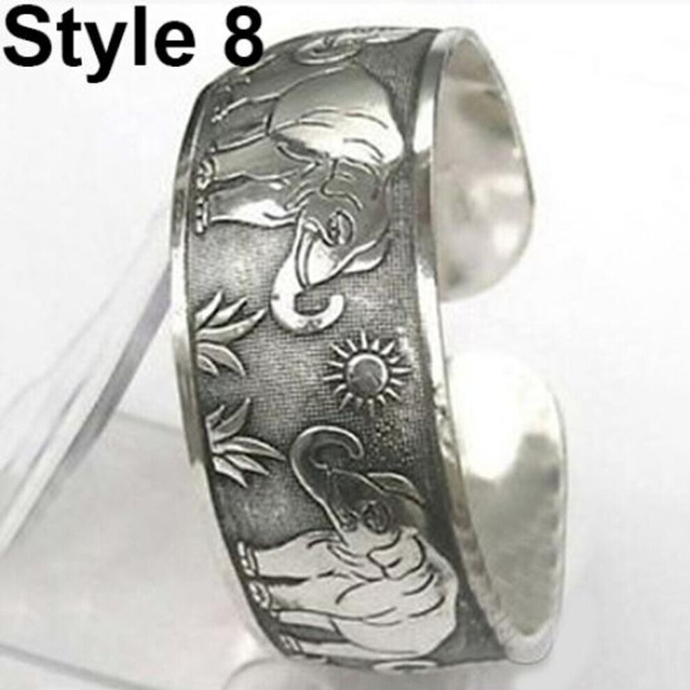 (Style 8) Women Vintage Ethnic Style Open Jewelry Tibetan Bangle Wide Cuff Bracelet