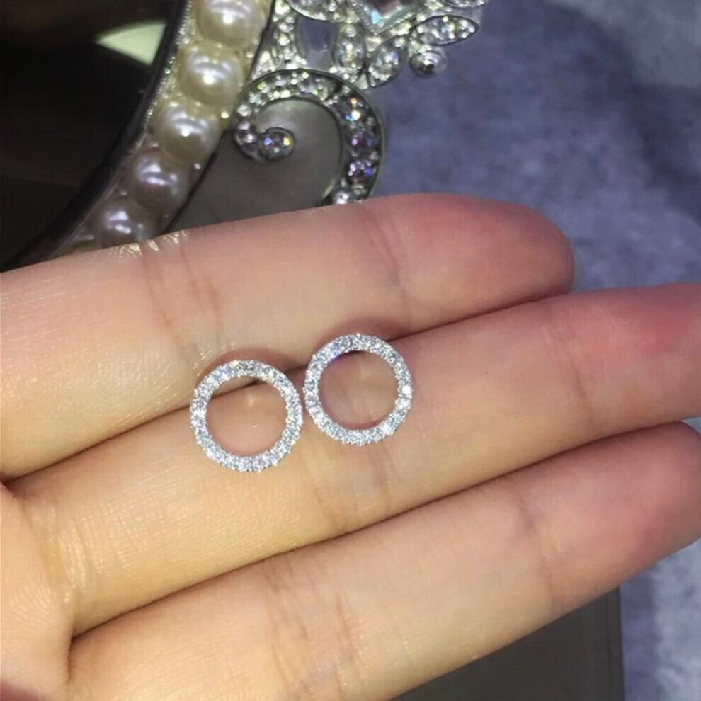 Maxpower (Silver) Delicate Small Circle Stud Earrings For Women Korean Fashion Earring Crystal Minimalist Jewelry Accessories