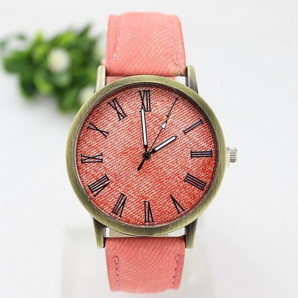 (pink) Trendy Unisex Watch Canvas Watches Roman Denim Belt Watch Dial Fashion Men And Women Quartz-image-OPC-PG8JWN9-NEW