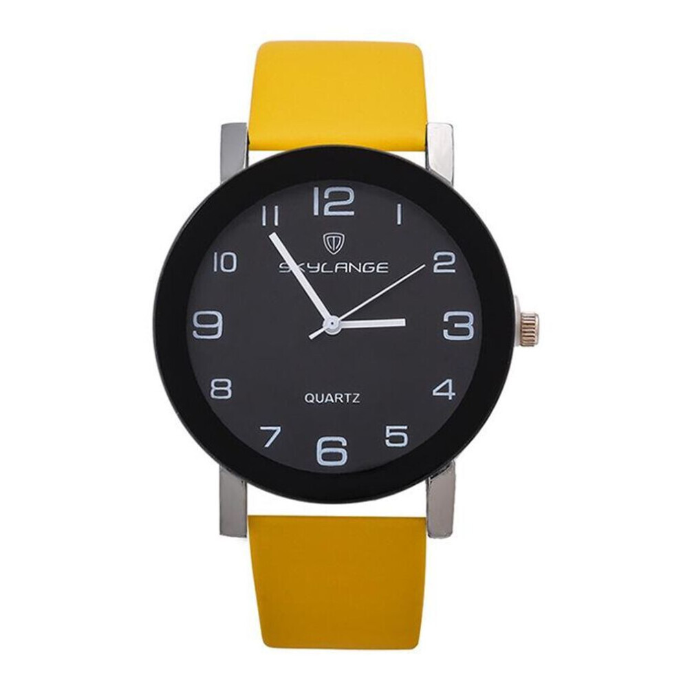 (yellow) Women&apos;s Fashion Simple Leather Clock Watches Women Dress Casual Analog Quartz Wristwatch