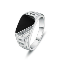 (silver, 6) Men's Fashion Ring Classic Square Black Zircon Fashion Jewelry Gift