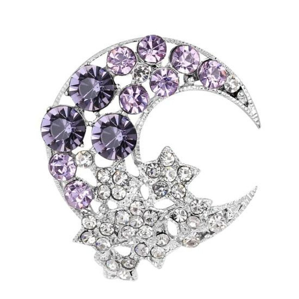 Maxpower (Purple) Temperament Moon Star Brooch Crescent Moon Brooch Pin Suit Pin Sparkling Half Moon Rhinestone Inlaid Generous Brooch Clothes Ornaments Jewelr Purple
