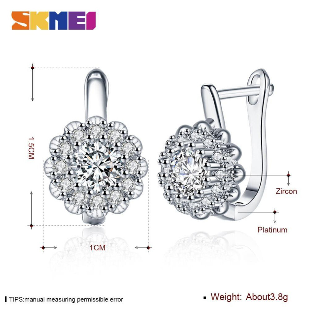 Maxpower (Silver) Skmei Flower Shaped Diamond Romantic Earrings Ear Clips Women Party Wedding Accessories Jewelry Party Gift Silver