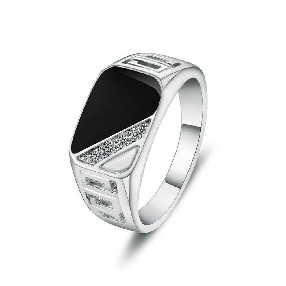 (silver, 12) Men&apos;s Fashion Ring Classic Square Black Zircon Fashion Jewelry Gift