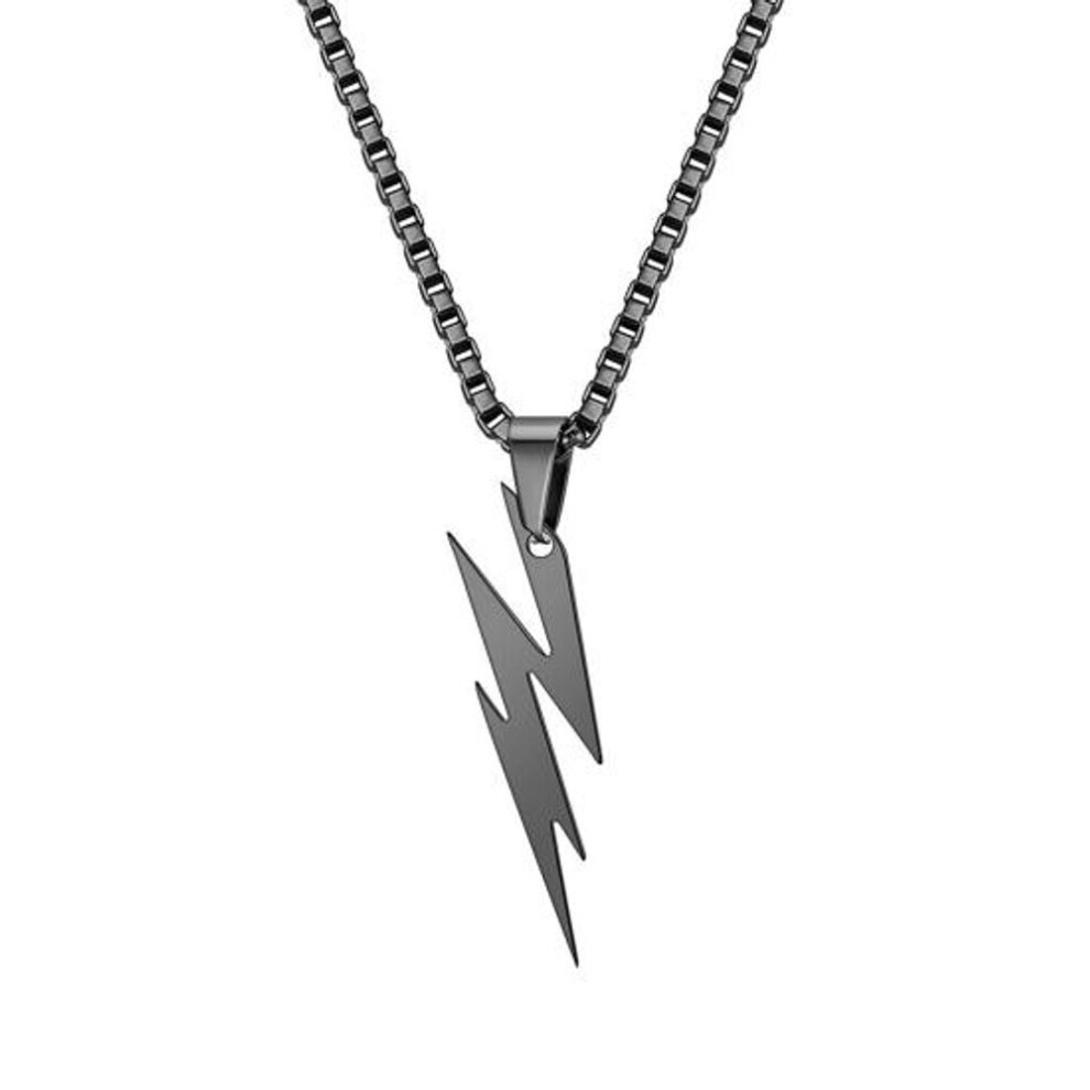 (black) Men Pendant Necklace Unisex Chain Solid Color Thunder Flash Shape Neck Decoration Hip Hop