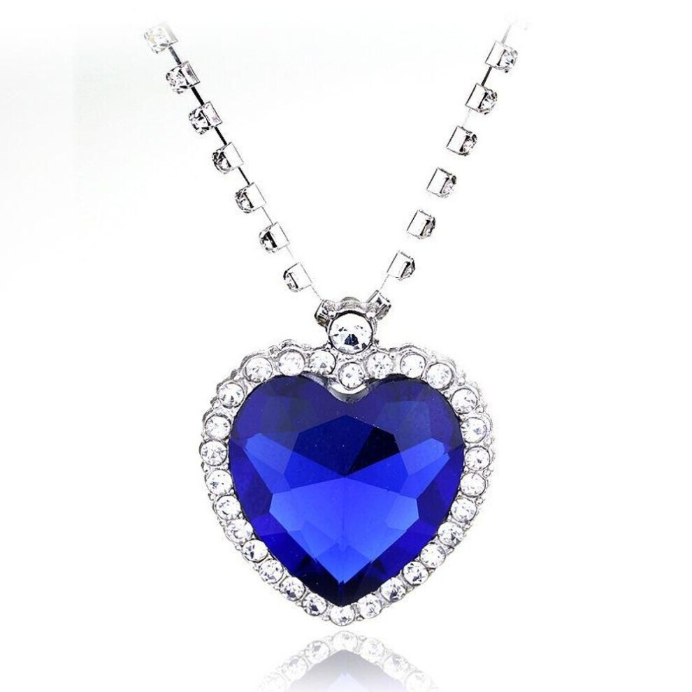 Maxpower (Blue) Titanic Heart Of The Ocean Sapphire Crystal Chain Necklace Pendant Plate Jewelry Blue