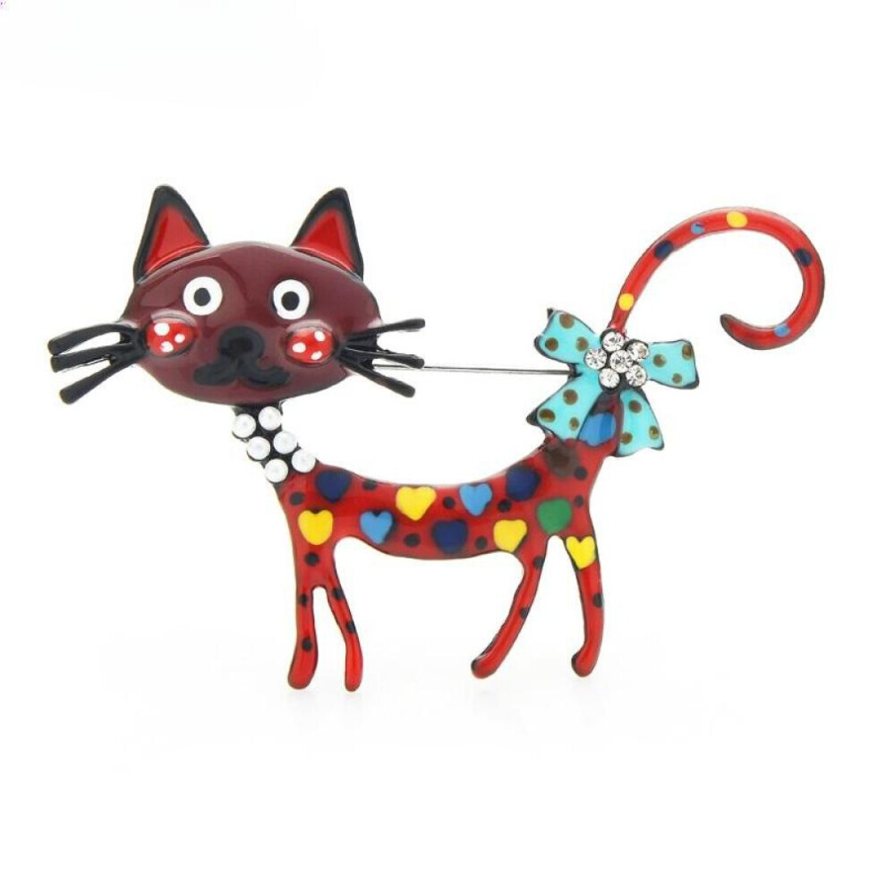 (Red) Lovely Cat Brooches 2-color Enamel Pet Animal Party Casual Brooch Pins For Women Men Gifts