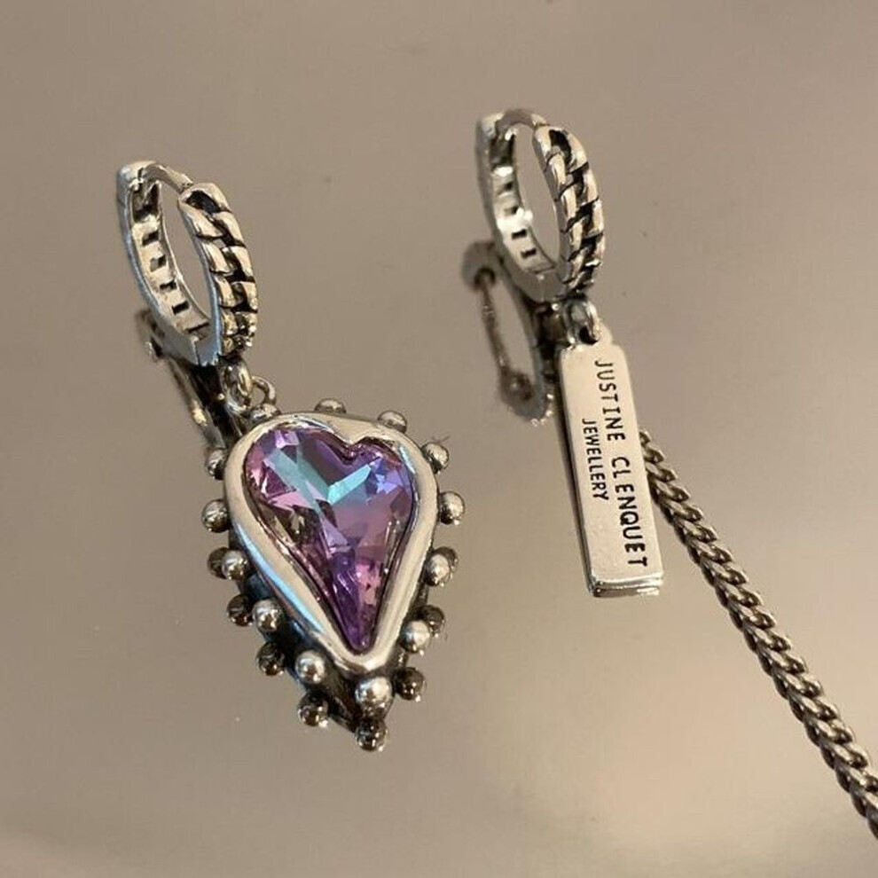Maxpower (Silver) Anenjery Hip Hop Big Heart Earrings Temperament Asymmetric Tassel Earrings For Women Street Fashion Jewelry Gift Silver