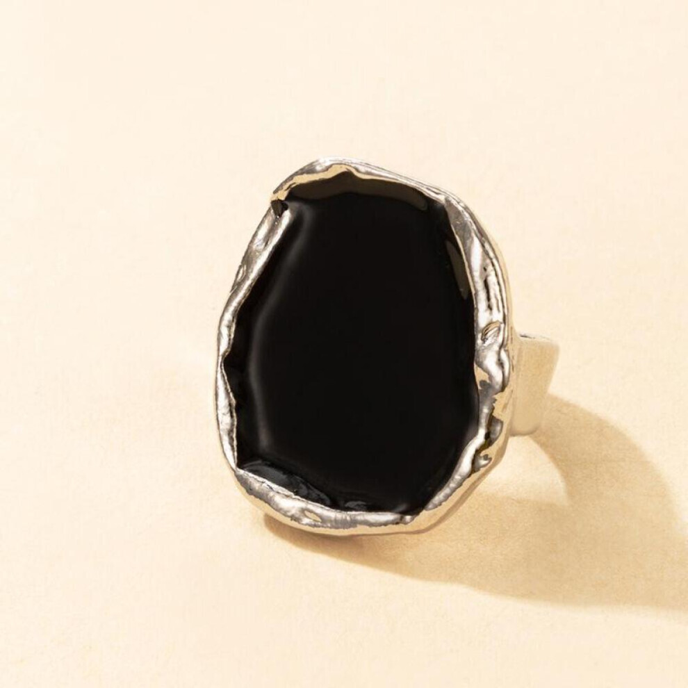 (Silver) Fashion Women Ring Enamel Rings Punk Classic Black Enamel Ring Vintage Irregular Ring Jewelry Gift