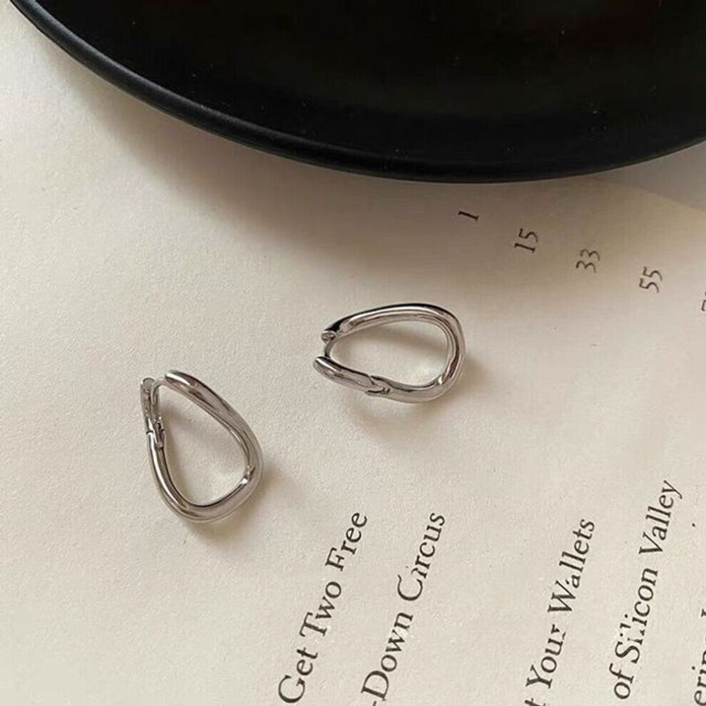 (silver) Anenjery Irregular Geometric Hoop Earrings For Women Simple Design Ear Jewelry Wholesale Huggies Pendientes Aretes