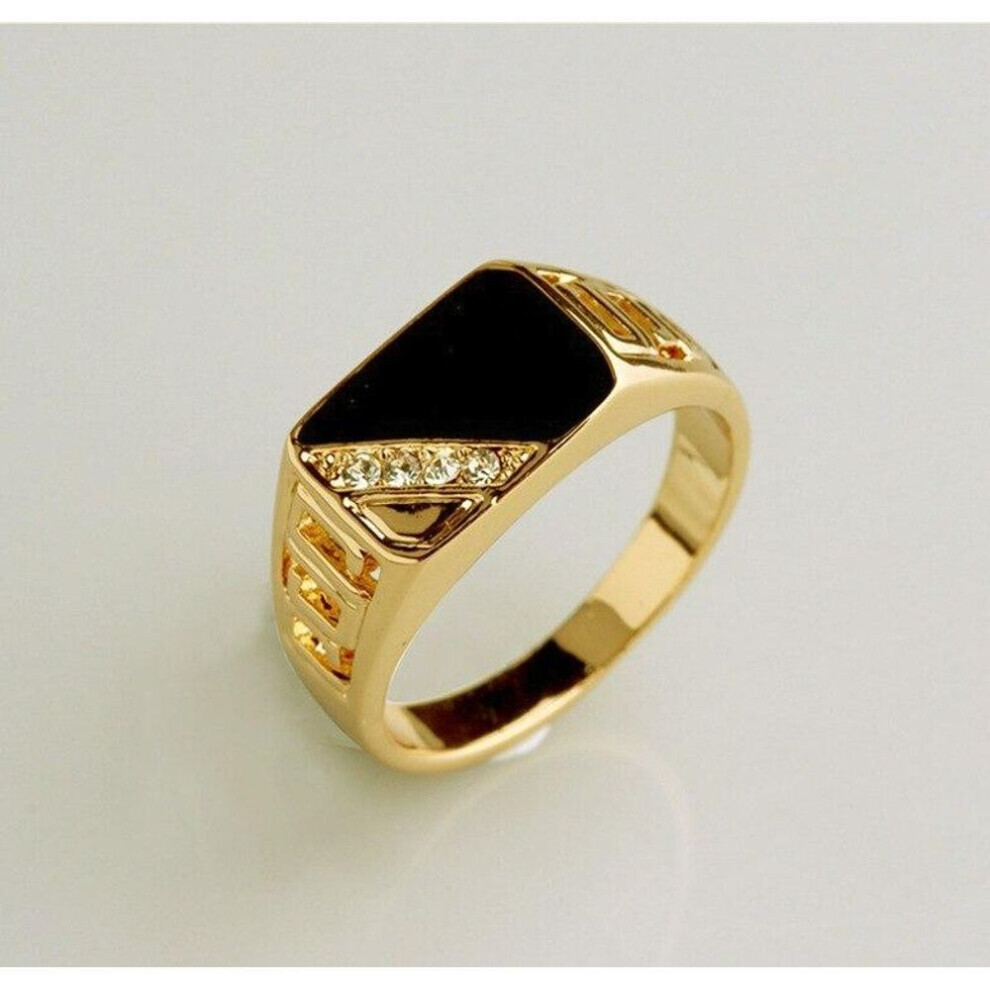 (gold, 8) Men&apos;s Fashion Ring Classic Square Black Zircon Fashion Jewelry Gift
