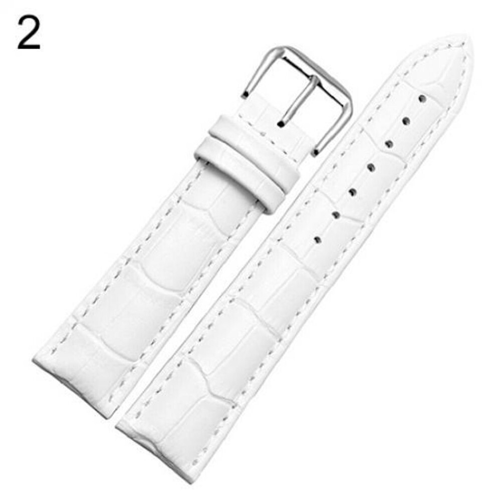 (white, 18mm) Ladies Men And Women Pleasant Leather Watchband Buckle Belt Black Brown White