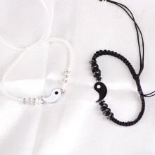 (as the picture) 2 Matching Yin Yang Adjustable Cord Bracelet For Friendship Relationship Boyfriend Girlfriend Gift