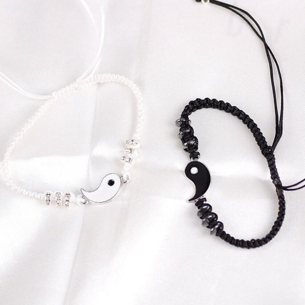 (as the picture) 2 Matching Yin Yang Adjustable Cord Bracelet For Friendship Relationship Boyfriend Girlfriend Gift