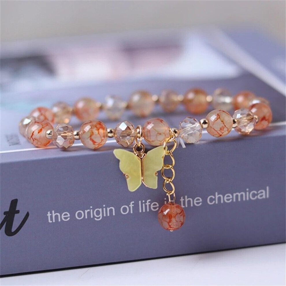 Maxpower (Yellow) Fashion Butterfly Beaded Bracelets For Women Girls Imitation Jade Bohemian Charm Bracelet Wrist Jewelry Yellow