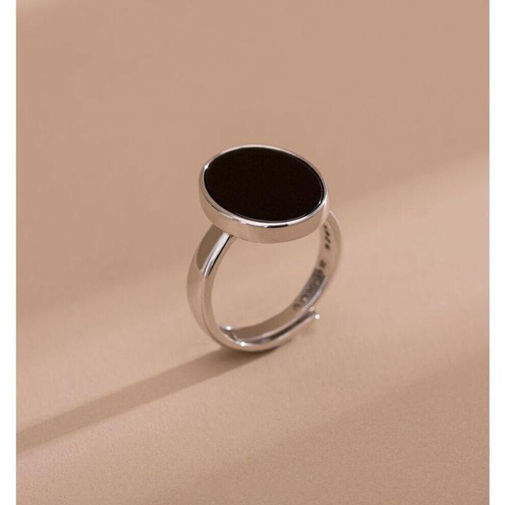 Maxpower (Resizable) Anenjery Simple Fashion Black Drop Glaze Oval Shaped Open Ring For Women Party Jewelry Gifts 1Pc