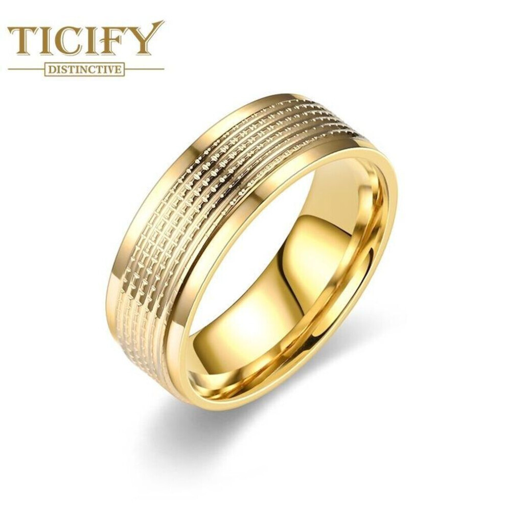 (gold, 7) New Product Titanium Steel Men&apos;s Ring Fashion Temperament Business Style Couple Ring Gandal Jewelry