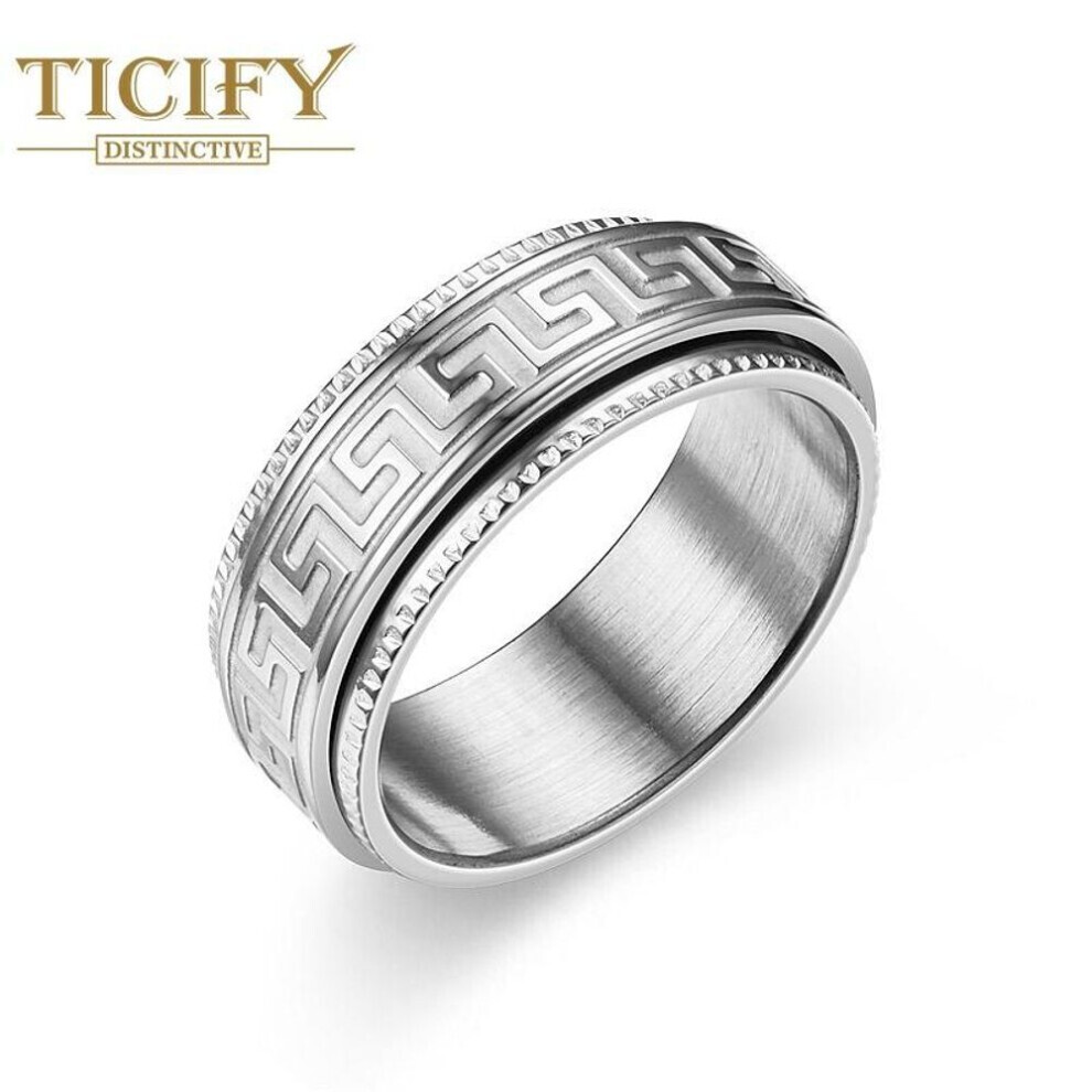 (silver, 9) Titanium Steel Ring Male Decompression Resistance Rotation Rotation Ring Fashion Couple Ring Jewelry
