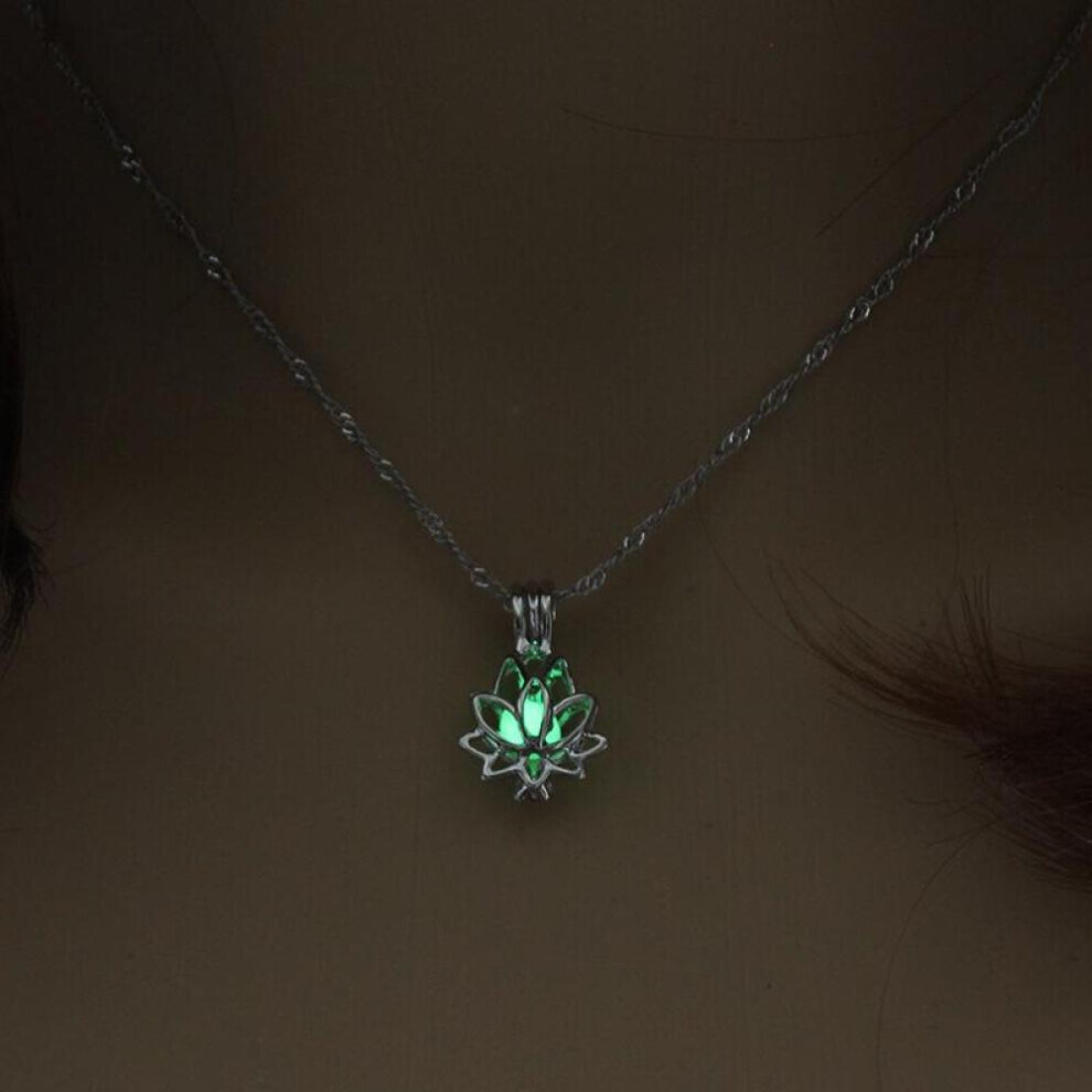 Maxpower (Green) Luminous Glowing In The Dark Moon Lotus Flower Shaped Pendant Necklace For Women Yoga Prayer Buddhism Jewelry