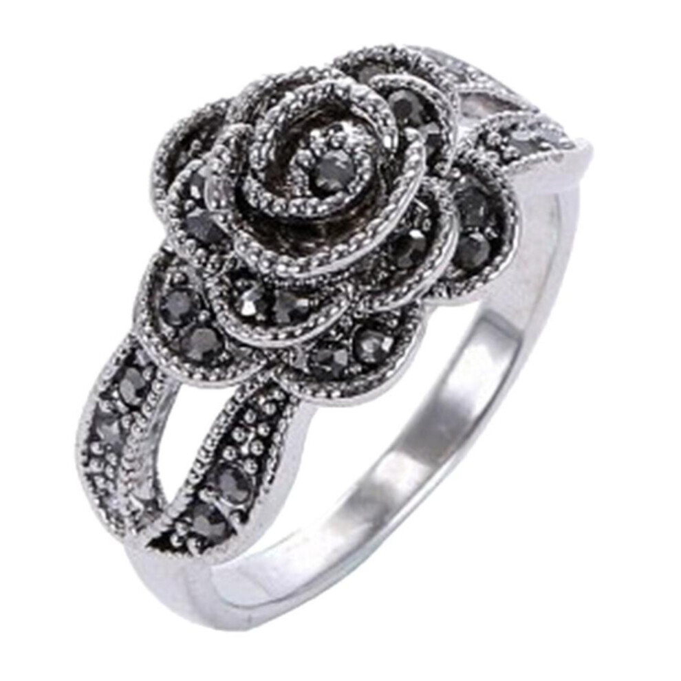 (silver, Us 9) Groovy Ring Engagement Wedding Lady Vintage Rose Flower Shiny Finger Rings