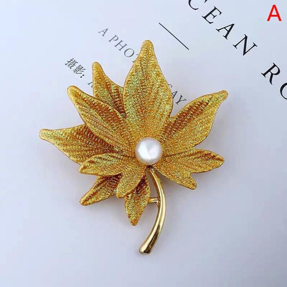 Maxpower (Yellow) Maple Leaf Brooches Pin With Fake Pearl Women Lapel Pin Girl Decor White,Yellow