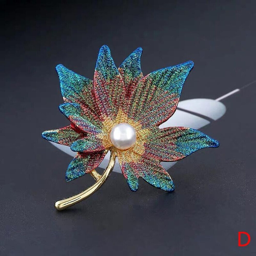(multicolor) Maple Leaf Brooches Pin With Fake Pearl Women  Lapel Pin Girl  Decor