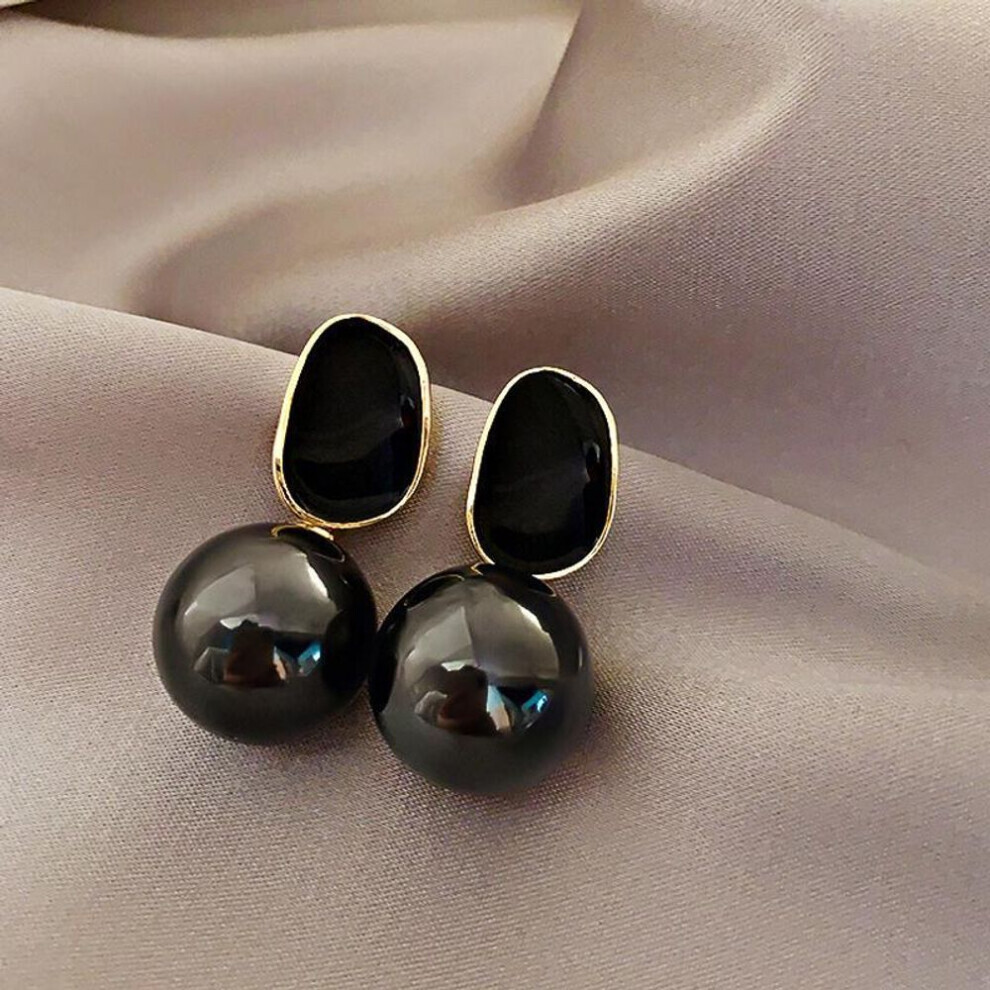 (black) Cute Temperament Imitation Pearl Drop Earrings For Women Enamel Elegant Vintage Geometric Earrings Wedding Party Jewelry Gift