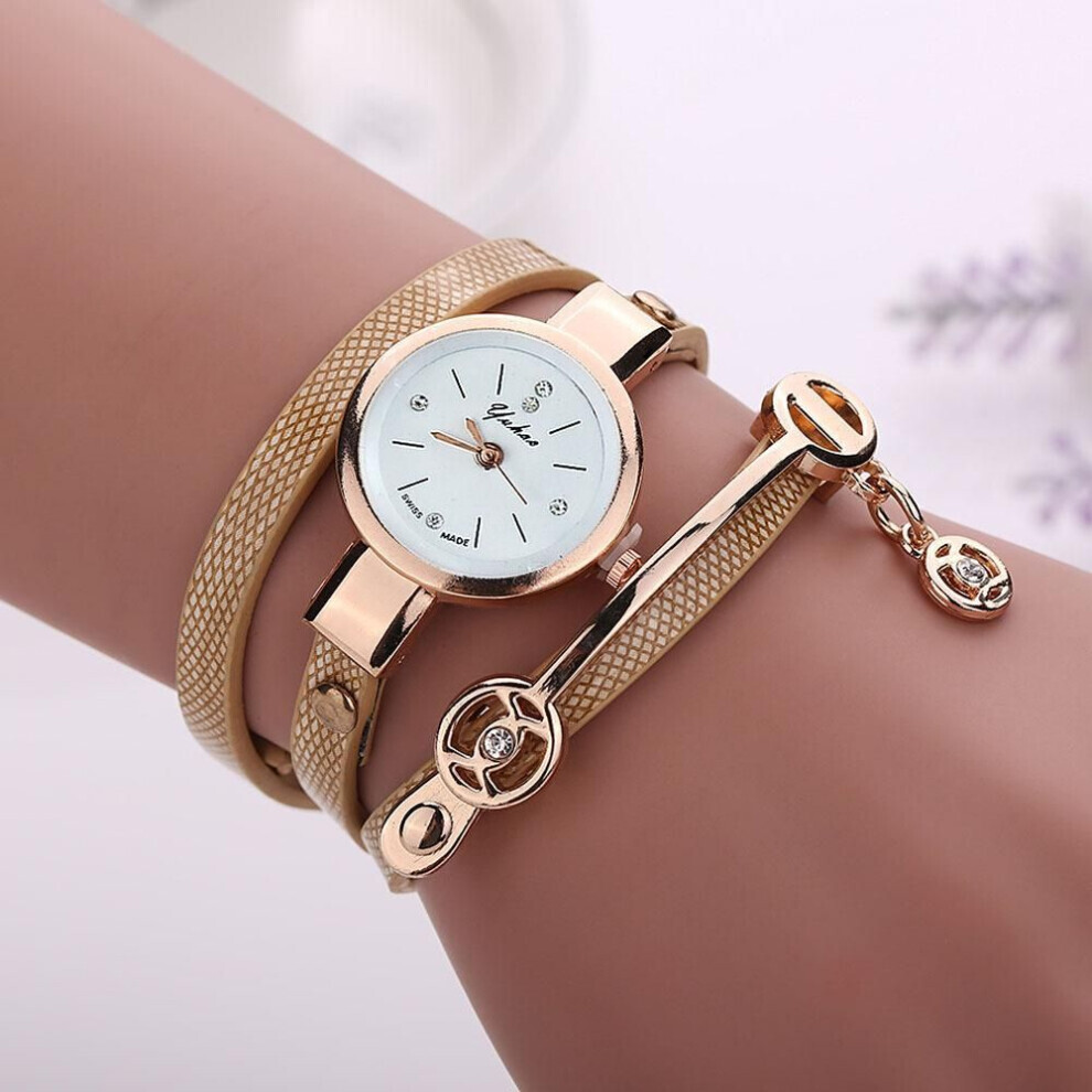 (gold) Fashion Lady Dress Leather Casual Women Bracelet Watch Gift