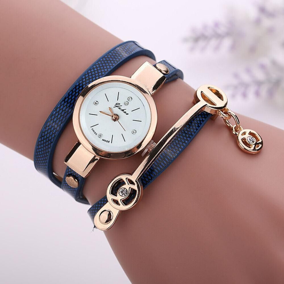 (blue) Fashion Lady Dress Leather Casual Women Bracelet Watch Gift