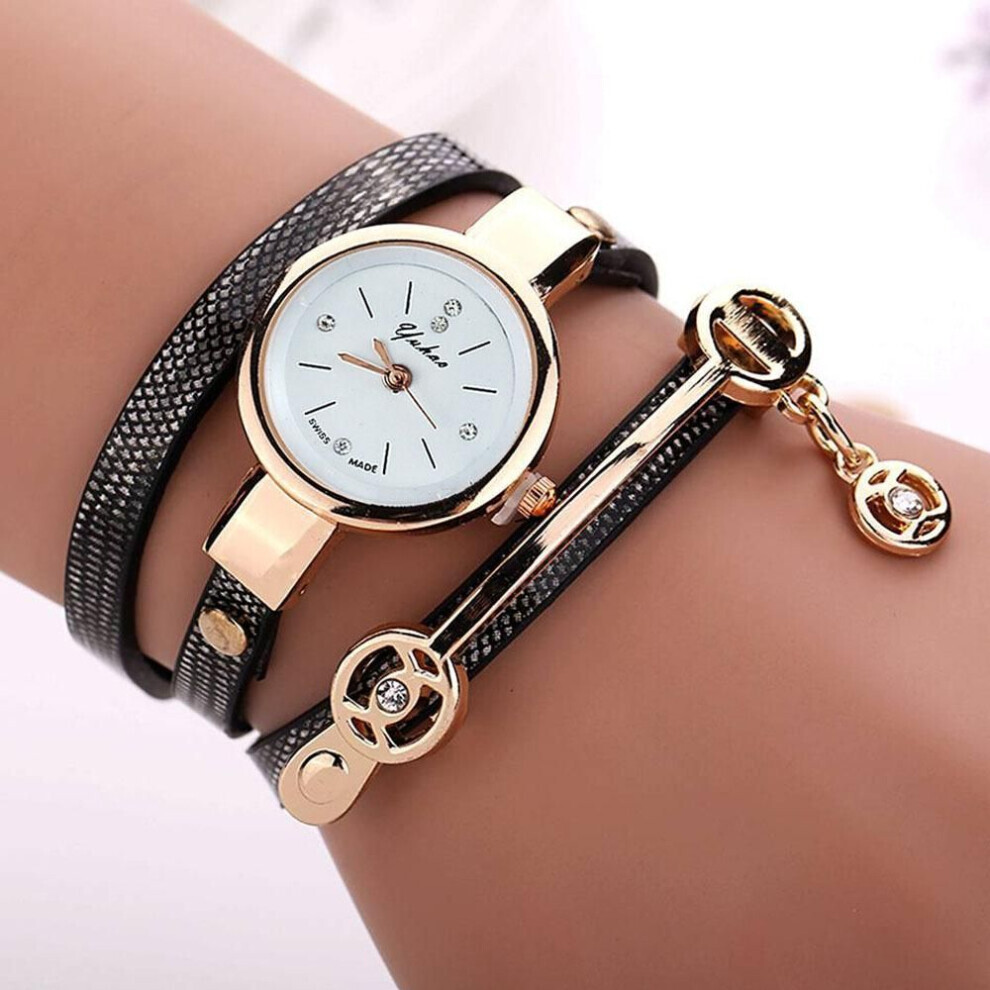 (black) Fashion Lady Dress Leather Casual Women Bracelet Watch Gift