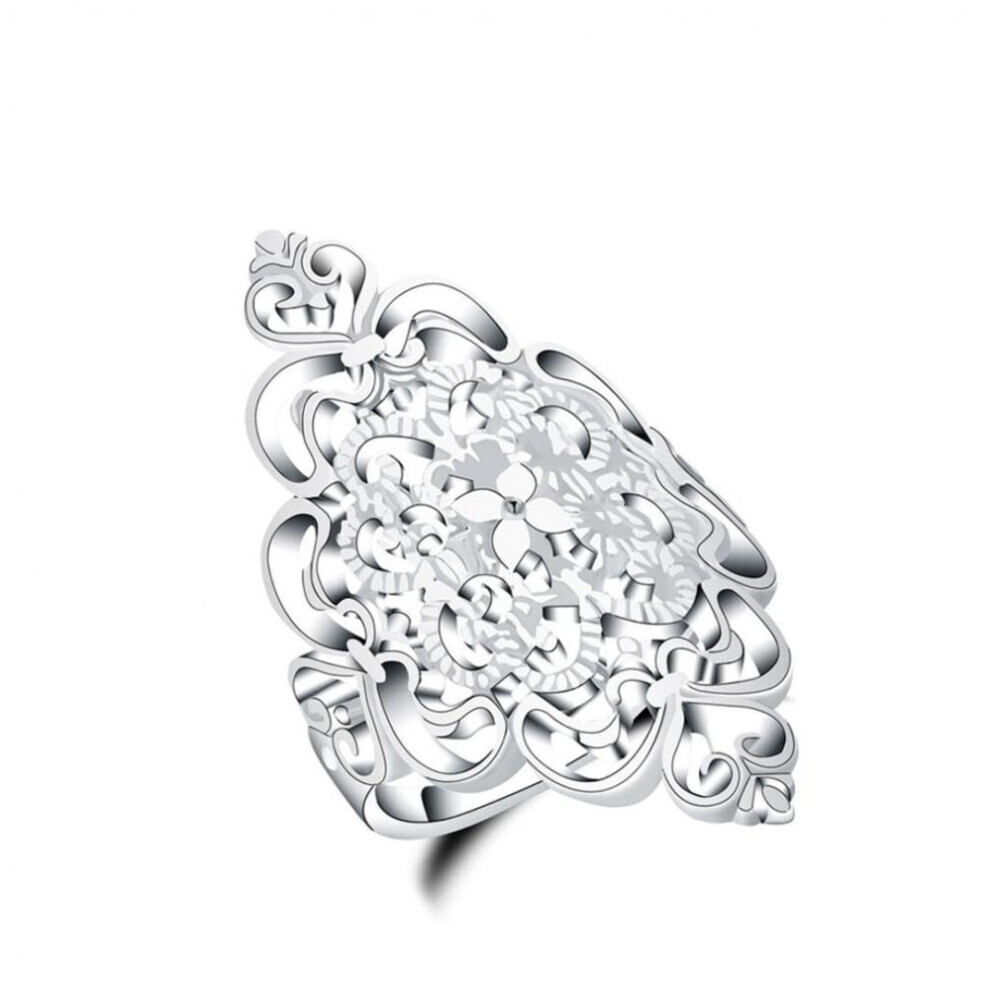 (US 8) Vintage Hollow Flower Finger Ring Women Wedding Cocktail Party Jewelry Gift