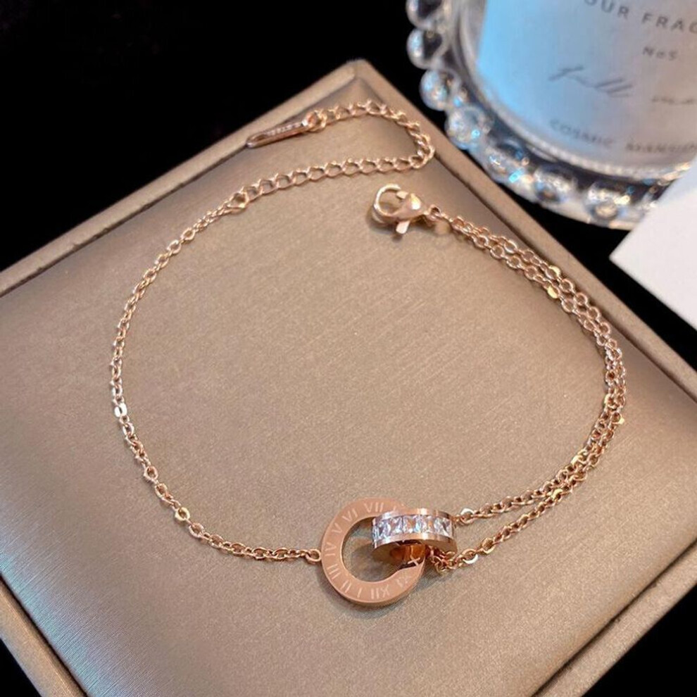 Maxpower (Rose ) Titanium Bracelet Colorfast Rose Roman Numeral Double Ring Bracelet Ins Personalized Bracelet Gold