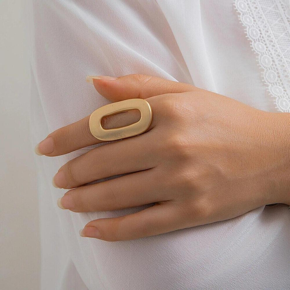 Maxpower (Gold) Exaggerated Big Hollow Out Geometric Oval Rings For Women Creative Adjustable Finger Matte Rings Fashion Statement Jewelry Girls Gold