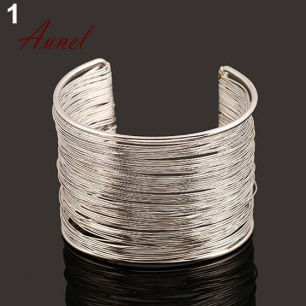 Maxpower (Silver) Fantastic Multilayer Metal Wires Strings Open Bangle Wide Cuff Bracelet Silver