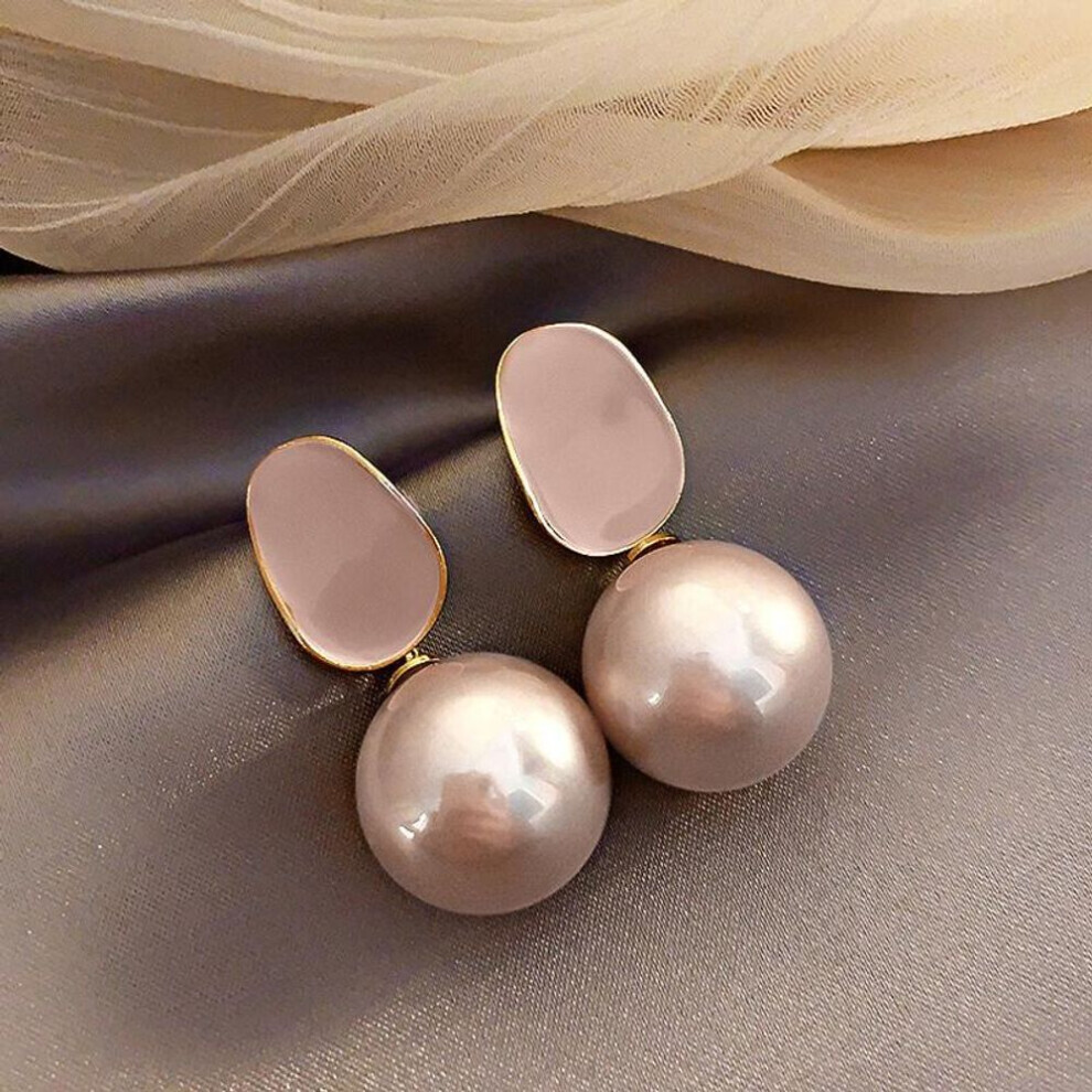 Maxpower (Pink) Cute Temperament Imitation Pearl Drop Earrings For Women Enamel Elegant Vintage Geometric Earrings Wedding Party Jewelry Gift Pink,White