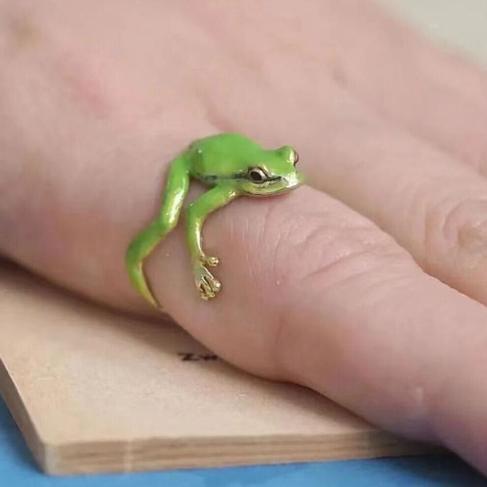(green) Women Funny Cool Adjustable Tree Frog Jewelry Open Frogs Shaped Ring Weird Green Ring