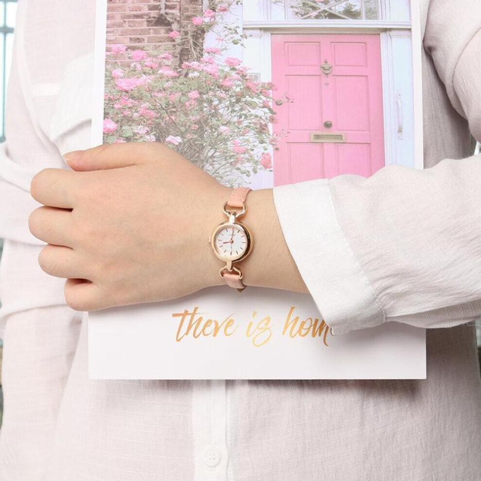 Maxpower (Pink) Popular Women Watch Simple Girl Pu Leather Strap Women Fashion Quartz Wrist Watch Mini Thin Dial Watches Quartz Wrist Watches Pink
