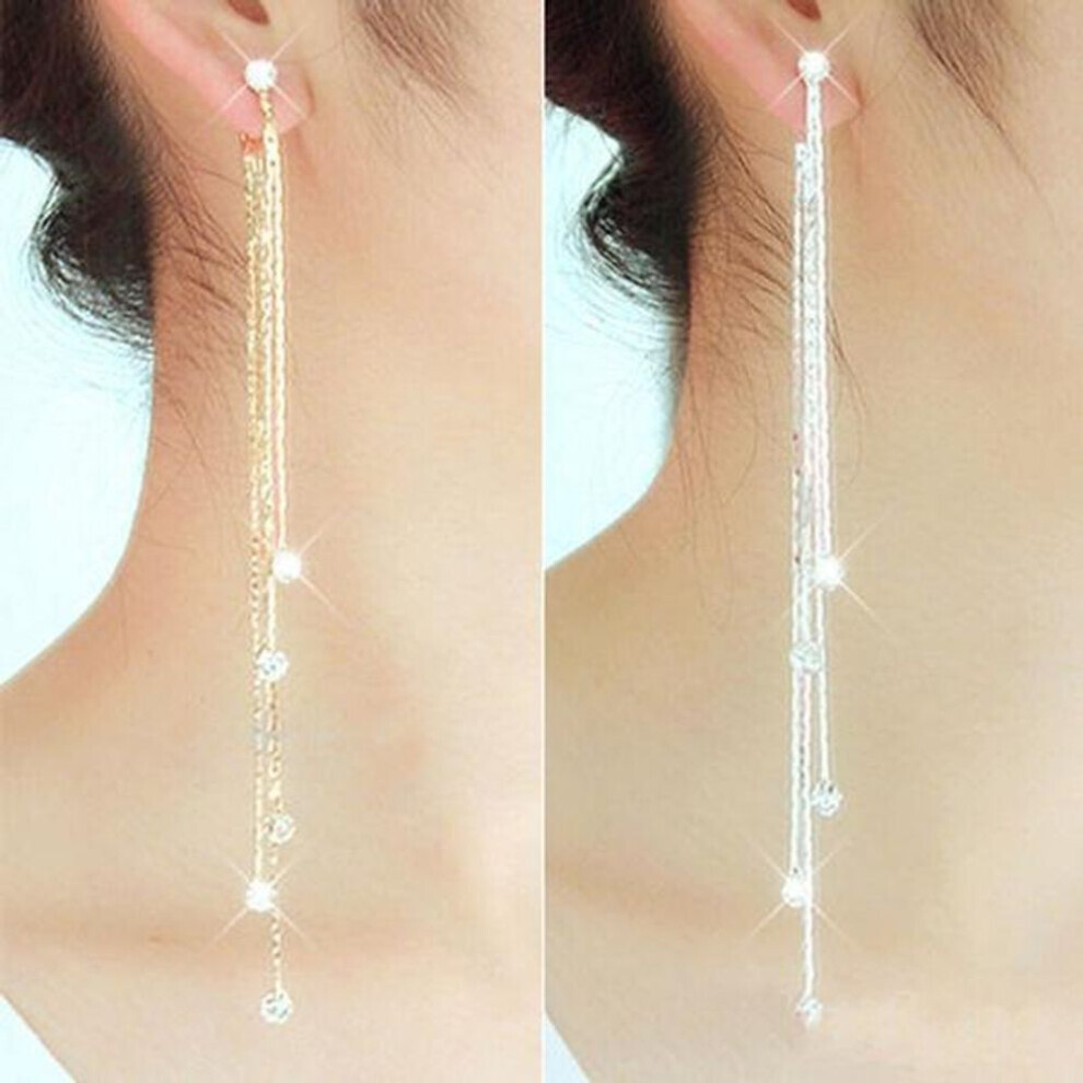 Maxpower (Silver) Linear Long Tassels Zircon Dangle Earrings For Women Silver