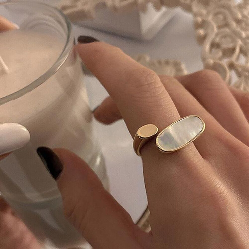 Maxpower (Gold, Resizable) Anenjery Women's Fashion Jewelry Shell Geometric Rings For Women Niche Design Fashion Personality Simple Golden Rings