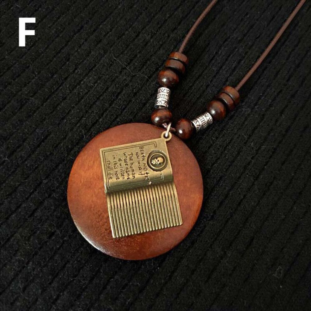 Maxpower (F) 1Pc Leaves Long Chain Choker Beaded Pendant Wooden Necklace Gift Ethnic Style Jewelry Vintage