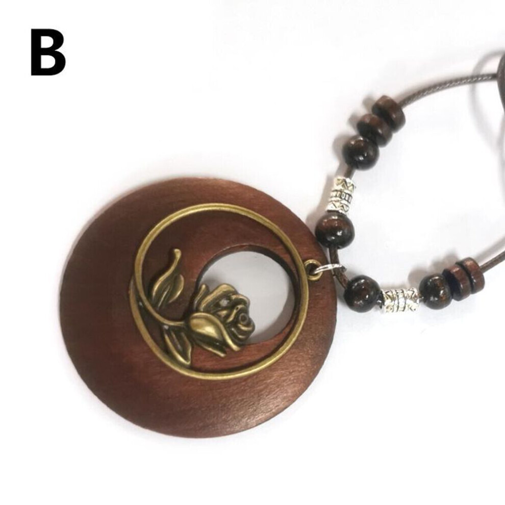 Maxpower (B) 1Pc Leaves Long Chain Choker Beaded Pendant Wooden Necklace Gift Ethnic Style Jewelry Vintage