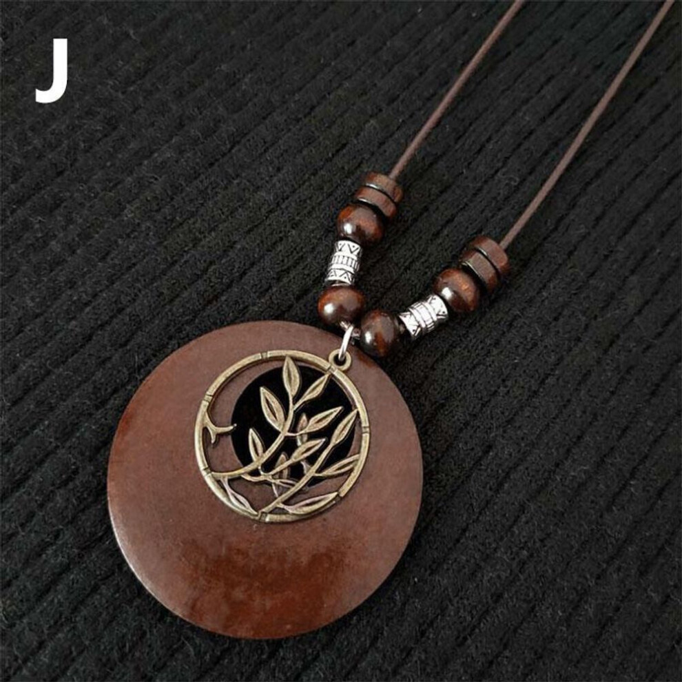 Maxpower (J) 1Pc Leaves Long Chain Choker Beaded Pendant Wooden Necklace Gift Ethnic Style Jewelry Vintage Not,Specified