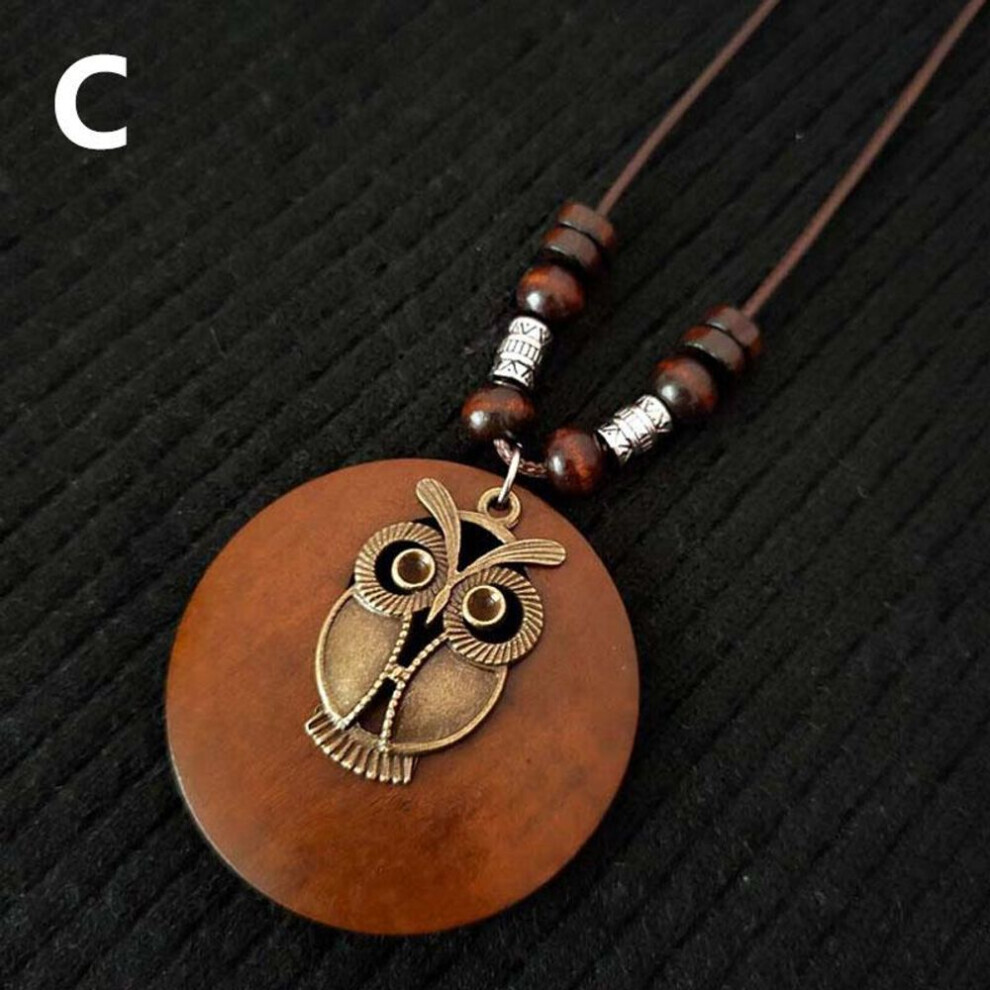 Maxpower (C) 1Pc Leaves Long Chain Choker Beaded Pendant Wooden Necklace Gift Ethnic Style Jewelry Vintage Not,Specified