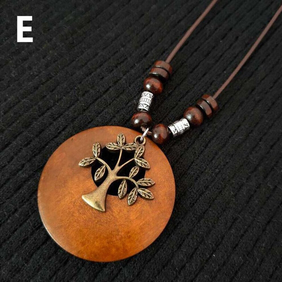 Maxpower (E) 1Pc Leaves Long Chain Choker Beaded Pendant Wooden Necklace Gift Ethnic Style Jewelry Vintage Not,Specified